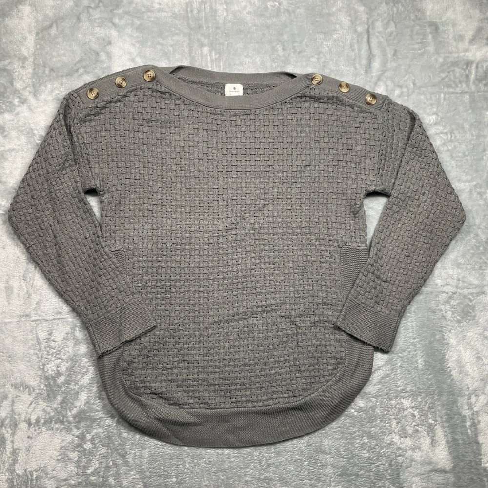 Dressbarn Sweater Womens Medium Gray Button Shoulder Basketweave Knit Pullover